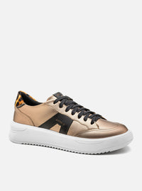 Tênis Couro Dourado Urban Detalhe Preto