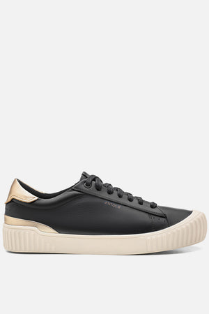 Tênis Couro Preto Cadarço Detalhe Dourado Classic
