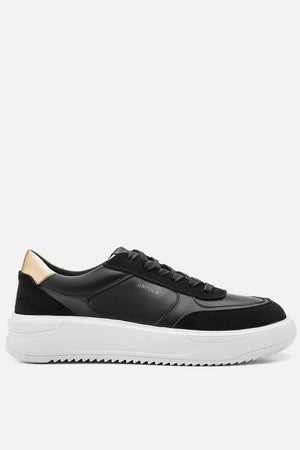 Tênis Couro Preto Detalhe Camurça Sport