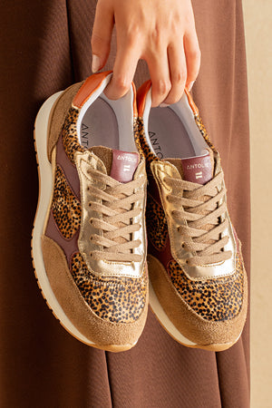 Tênis em Couro Mix Animal Print Sport