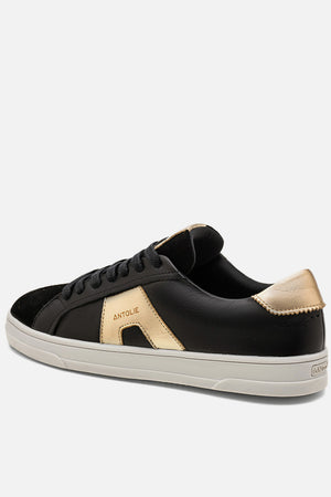 Tênis em Couro Preto e Dourado Icon